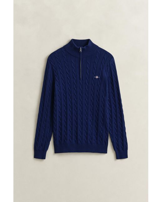 Gant Blue Cotton Cable Knit Half-Zip Sweater Rich for men