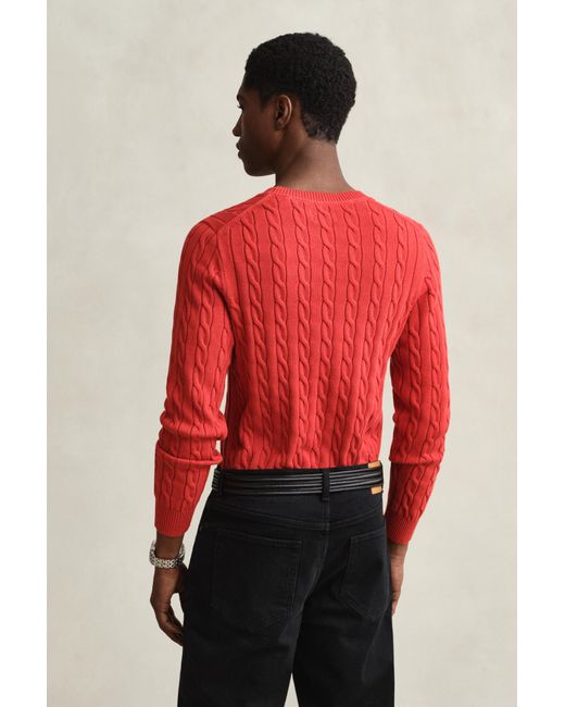Gant Red Cotton Cable Knit Crew Neck Sweater for men