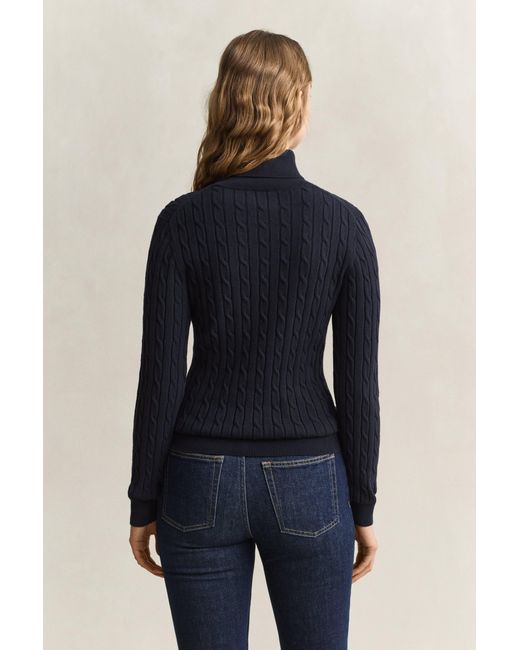 Gant Blue Stretch Cotton Cable Knit Turtleneck Sweater