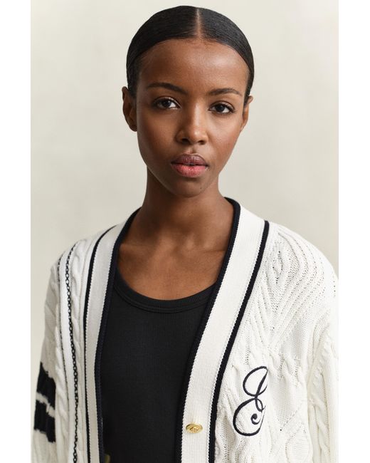 Gant Natural Varsity Cable Knit Cardigan Eggshell