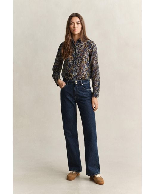 Gant Blue Printed Cotton Silk Shirt Evening