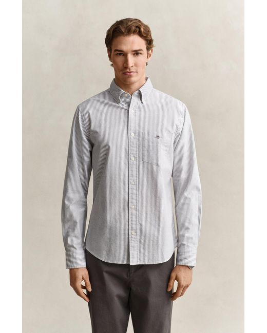 Gant Gray Banker Stripe Classic Oxford Shirt for men