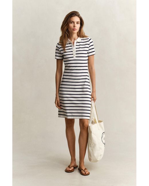 Gant Natural Striped Piqué Polo Dress Eggshell