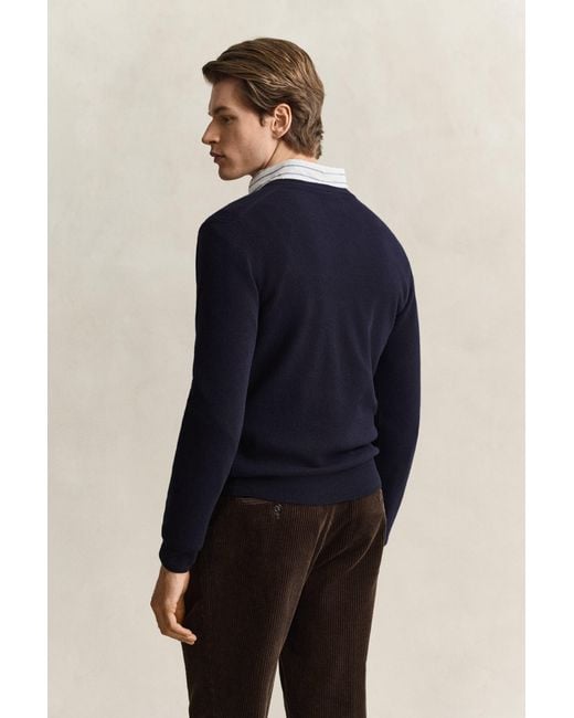 Gant Blue Lambswool V-Neck Sweater Marine for men