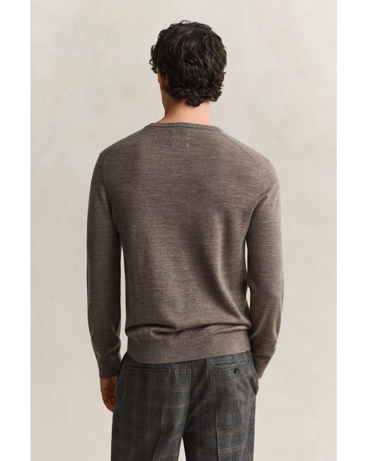 Gant Brown Merino Wool Crew Neck Sweater for men