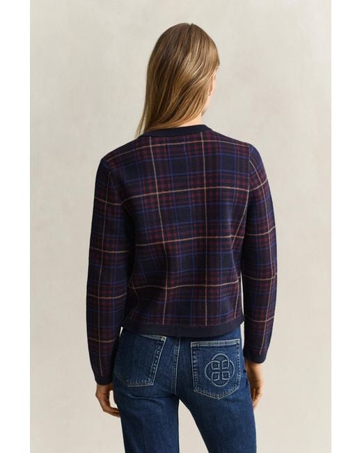 Gant Blue Knitted Check Cardigan Evening