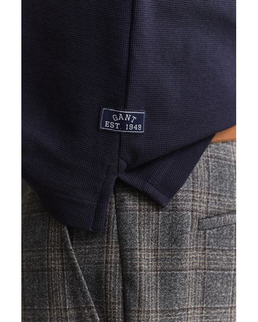 Gant Blue Waffle Texture Polo Shirt Evening for men