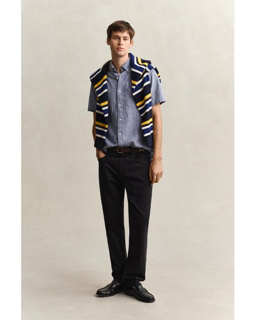 Gant Blue Linen Blend Short Sleeve Shirt for men