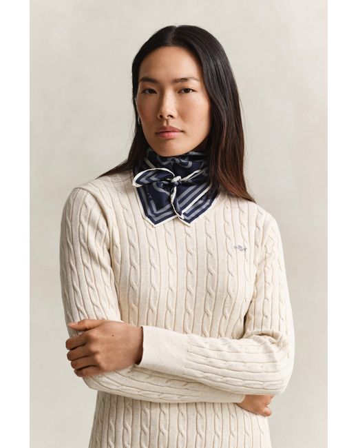 Gant Natural Stretch Cotton Cable Knit Crew Neck Dress