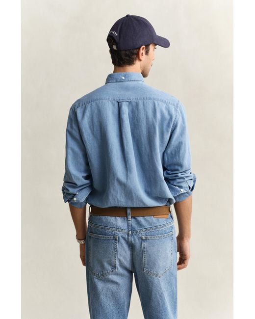 Gant Blue Cotton Linen Shirt Semi for men