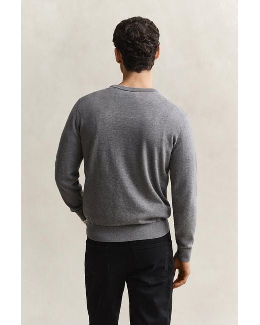 Gant Gray Classic Cotton Crew Neck Sweater Melange for men
