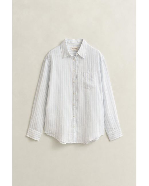 Gant Blue Relaxed Fit Striped Linen Shirt