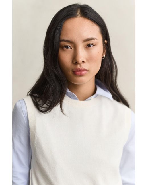 Gant White Knitted Wool Vest Cream