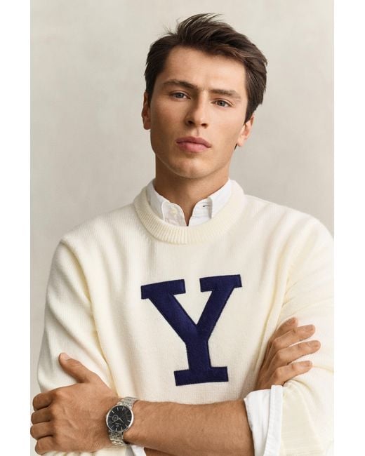 Gant Blue X Yale Merino Wool Sweater Cream for men