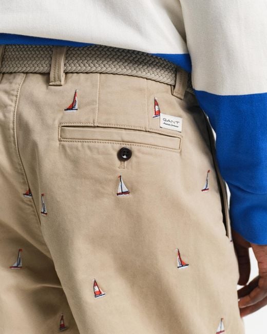 Gant Blue Straight Fit Embroidered Chinos for men