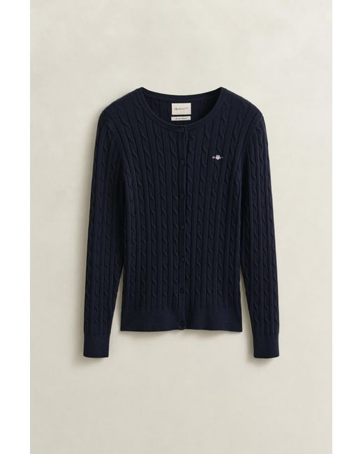 Gant Blue Stretch Cotton Cable Knit Cardigan