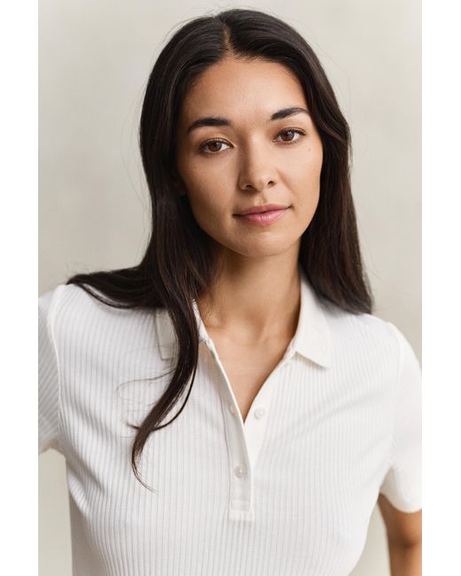 Gant Natural Ribbed Polo Shirt Eggshell
