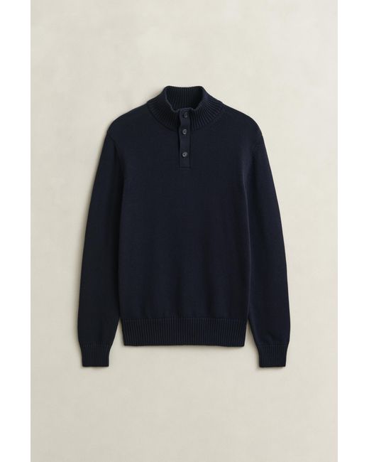 Gant Blue Supima Cotton Buttoned Neck Sweater Evening for men