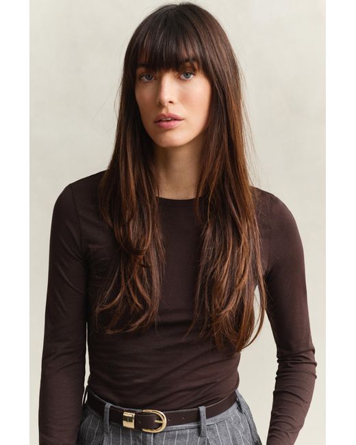 Gant Brown Light Cotton Long Sleeve T-Shirt Deep