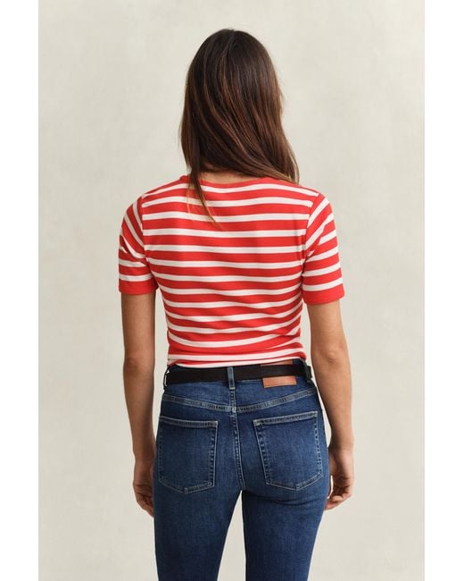 Gant Red Striped Rib T-Shirt