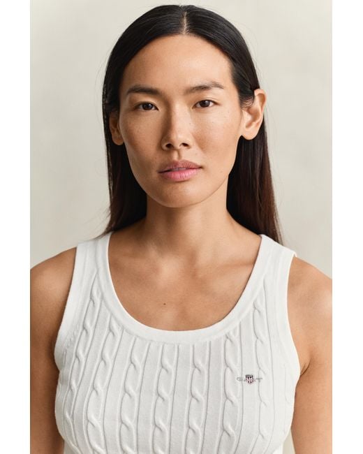 Gant Blue Cable Knit Tank Top Eggshell