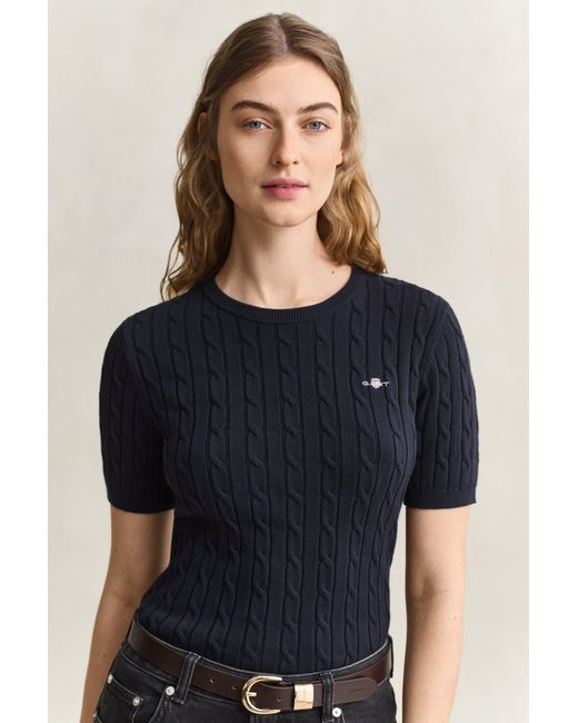 Gant Blue Stretch Cotton Cable Knit Sweater