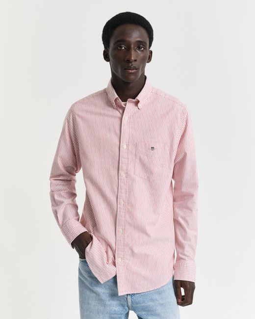 Gant Pink Regular Fit Banker Stripe Classic Oxford Shirt for men