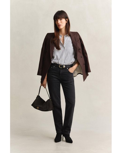 Gant Gray Relaxed Fit Classic Striped Poplin Shirt