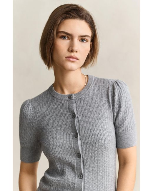 Gant Gray Cable Knit Short Sleeve Cardigan Melange