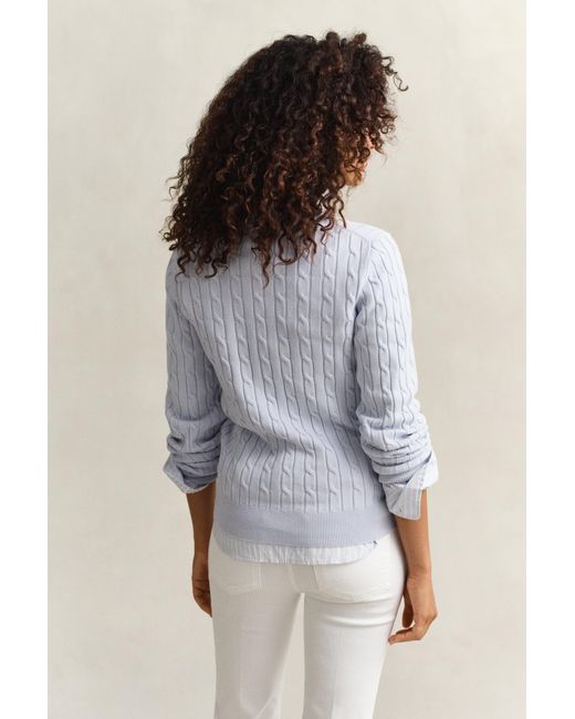 Gant White Cable Knit Crew Neck Sweater