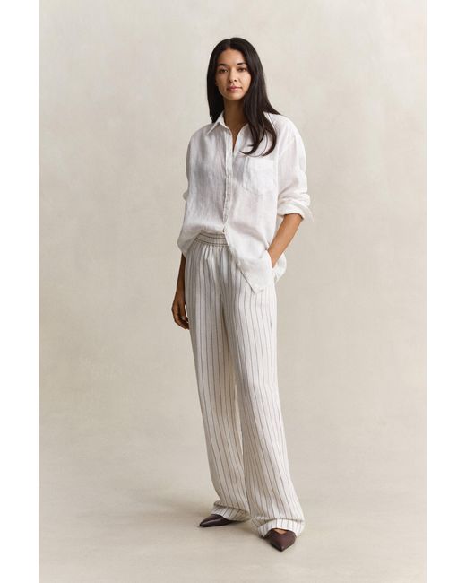 Gant Natural Striped Linen Blend Pants Eggshell