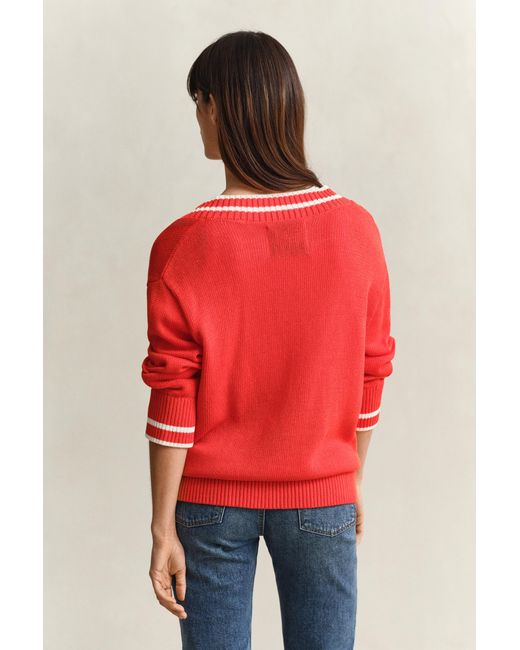 Gant Red Cotton V-Neck Sweater
