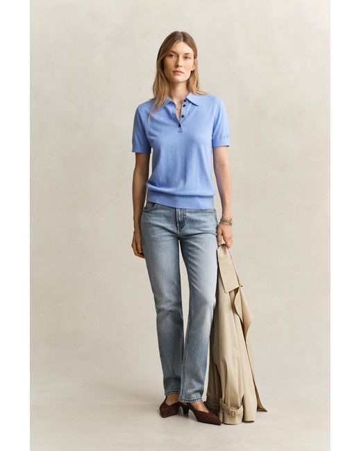 Gant Blue Knitted Short Sleeve Rugger