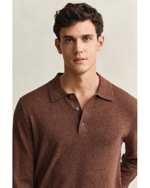 Gant Brown Slub Cotton Blend Polo Sweater for men