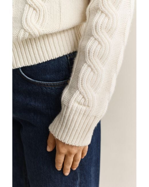 Gant Natural Wool Blend Cable Knit Sweater Cream