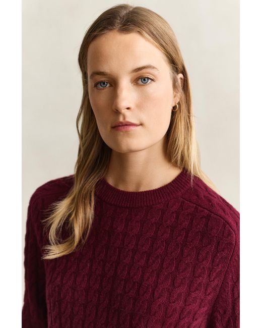 Gant Red Wool Cashmere Cable Knit Sweater