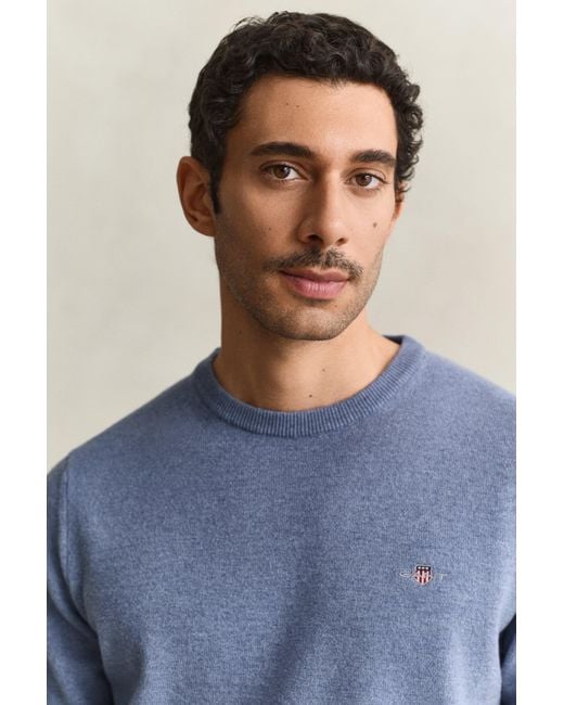 Gant Blue Lambswool Crew Neck Sweater for men