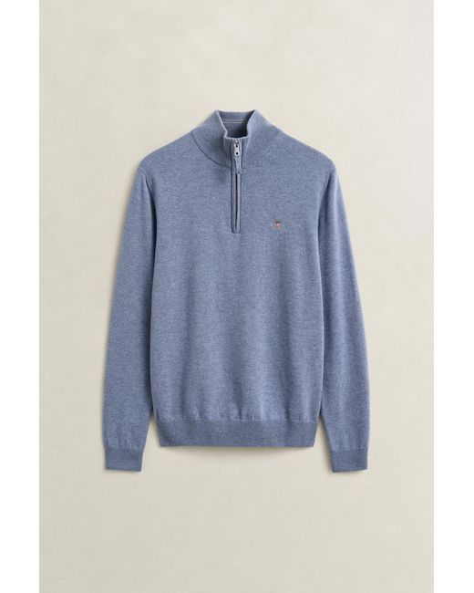 Gant Blue Lambswool Half-Zip Sweater for men