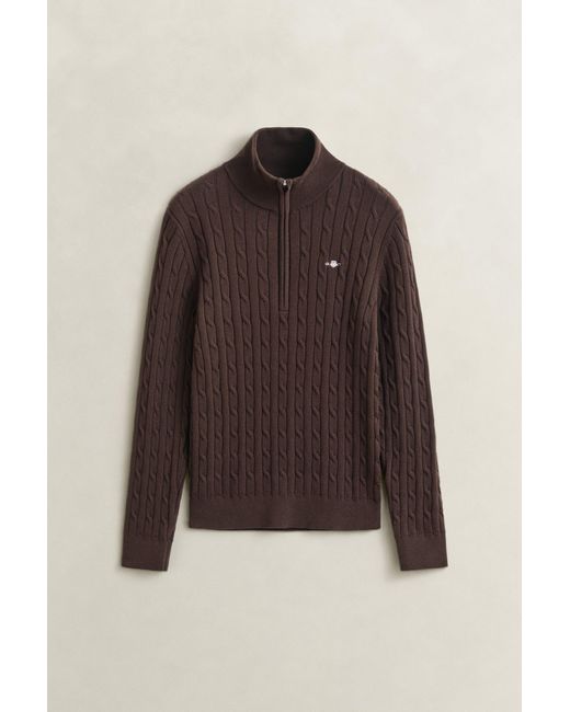 Gant Blue Stretch Cotton Cable Knit Half-Zip Sweater Deep
