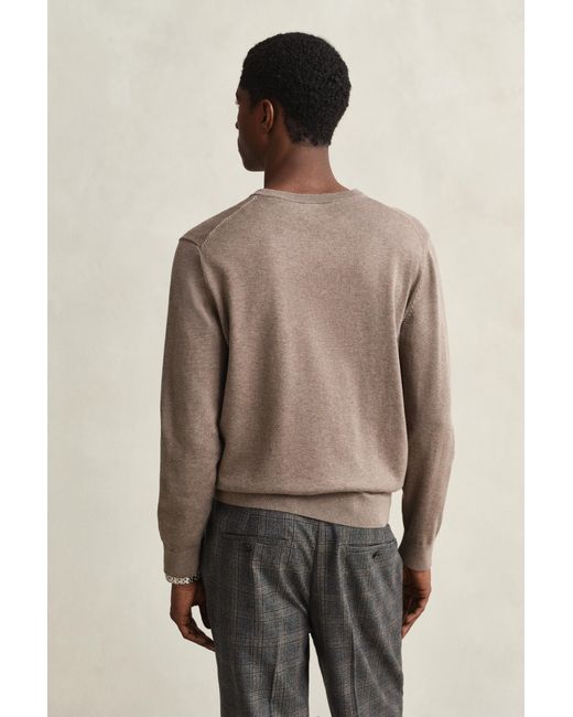 Gant Brown Cotton V-Neck Sweater for men