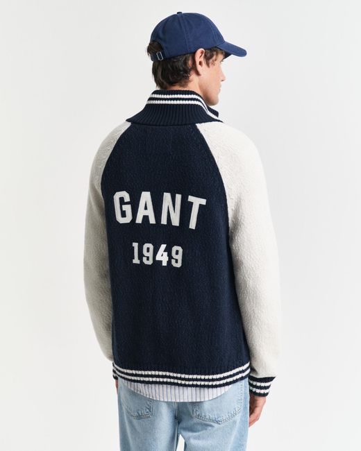 Gant Blue Slub Cotton Zipped Cardigan for men