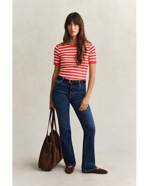 Gant Red Striped Rib T-Shirt