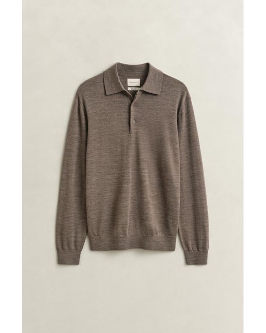 Gant Brown Extra Fine Merino Wool Polo Sweater for men