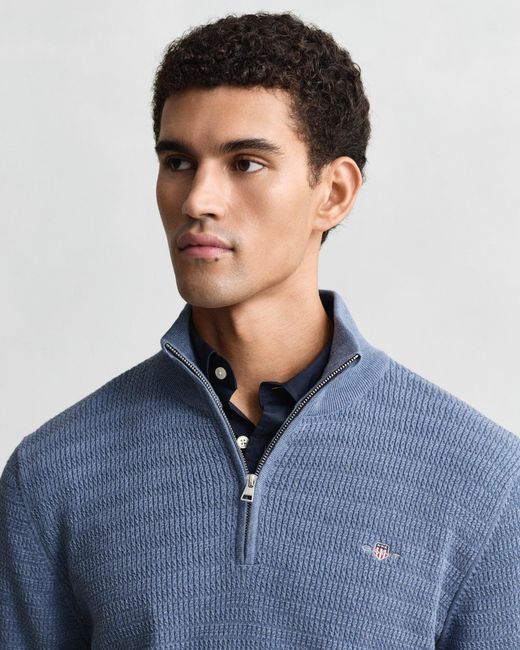 Gant Blue Mini Cable Knit Half-Zip Sweater Denim Melange for men