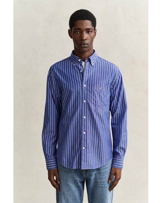 Gant Blue Striped Classic Poplin Shirt College for men