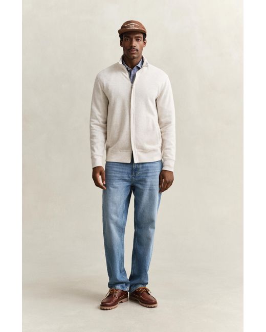 Gant Natural Sacker Rib Zip Sweatshirt Seed Melange for men