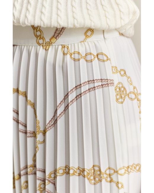 Gant Natural Printed Pleated Midi Skirt Eggshell