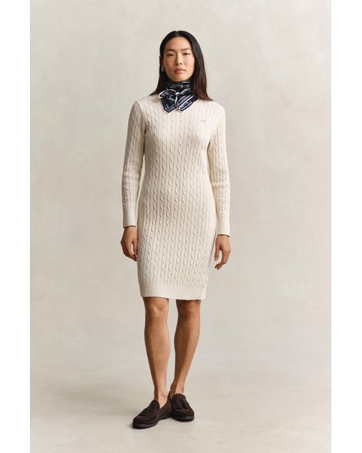 Gant Natural Stretch Cotton Cable Knit Crew Neck Dress