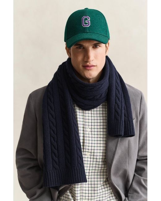 Gant Black Lambswool Cable Knit Scarf Evening for men