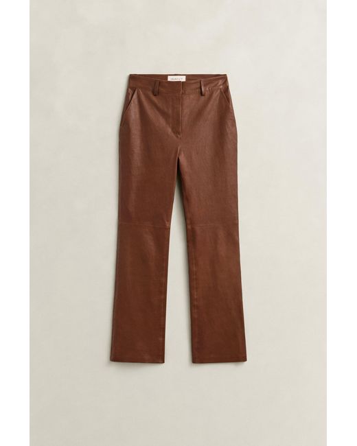 Gant Natural Flared Leather Pants Mahogany